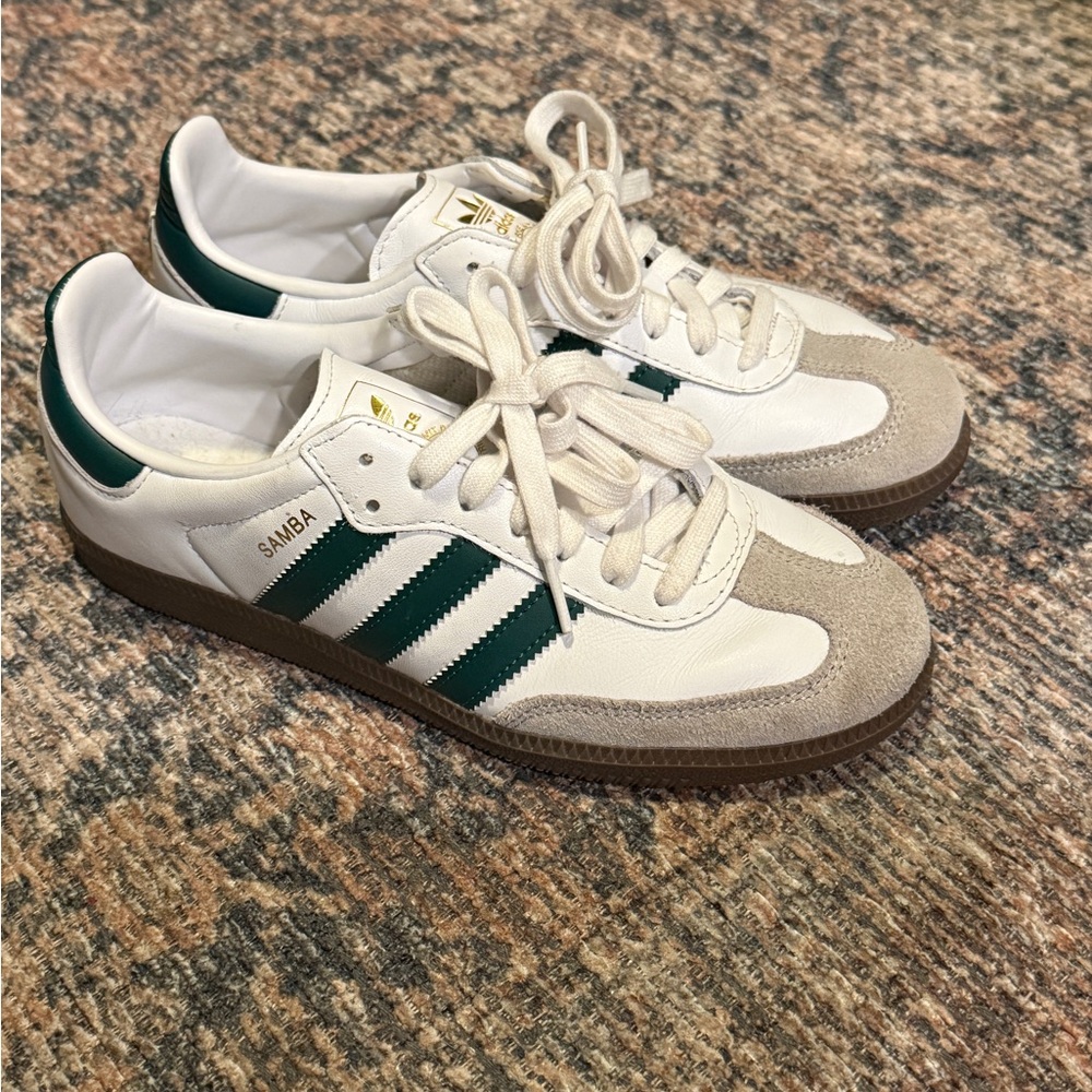 Adidas Samba White and Dark Green Shoes